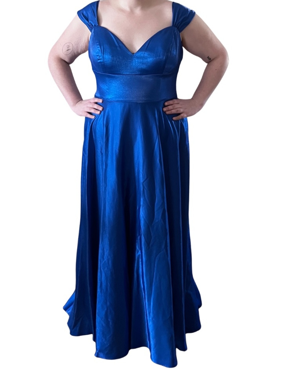 Royal Blue V-Neck Metallic Satin A-line Gown